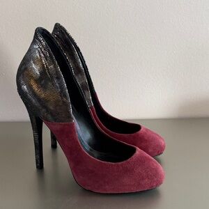 Aldo Burgundy Suede Pumps with Metallic Black Heel